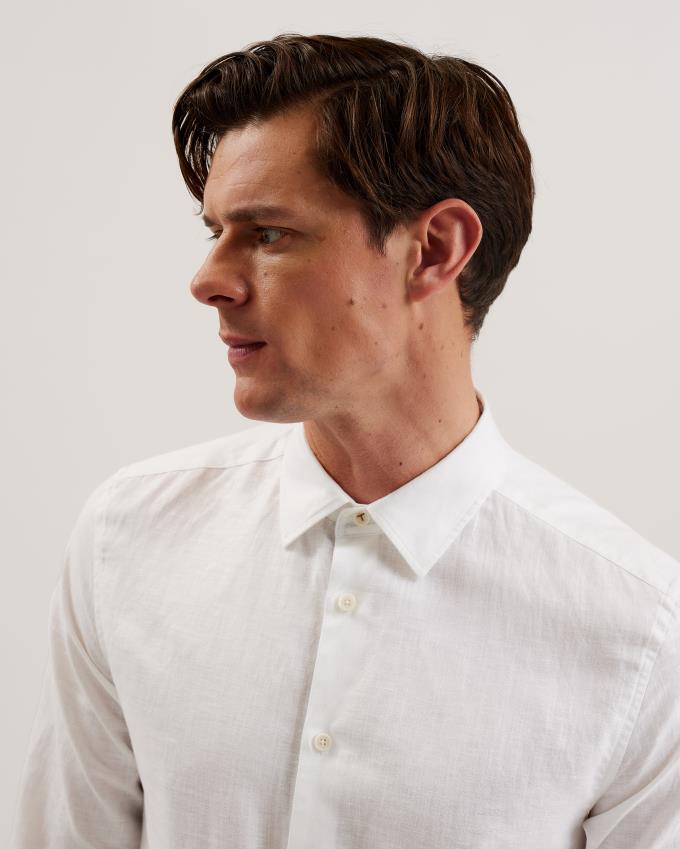 Chemises Ted Baker Long Sleeve Linen Cotton Blanche Homme | WWS-25571678